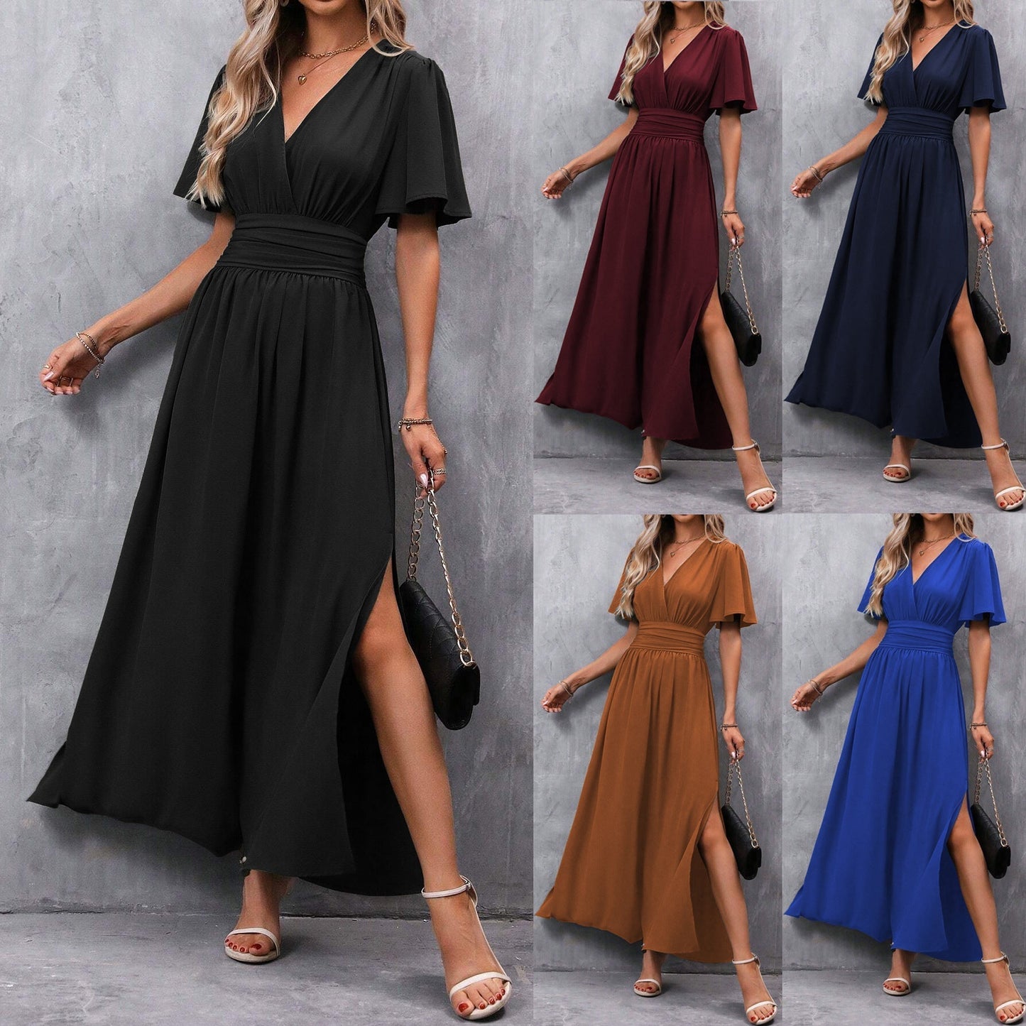 Robe Soirée Noire Élégante Col en V - PanierRoyale