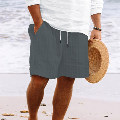 Short de Bain Homme Blanc Rayé Élastique Sport