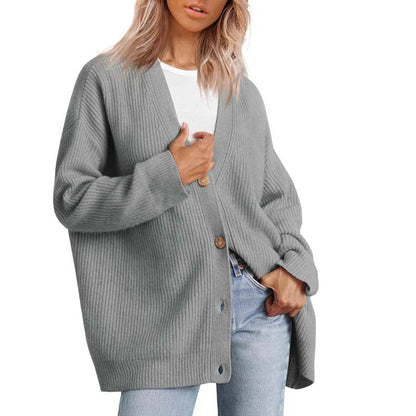 Cardigan femme décontracté col V oversize boutonné