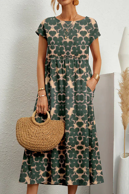 Robe Été Femme Décolletée – Robe Légère à Col Rond avec Imprimé Floral