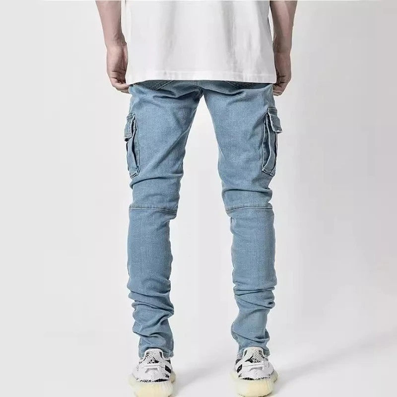 Pantalon Jeans Cargo avec Poches Multiples pour Homme