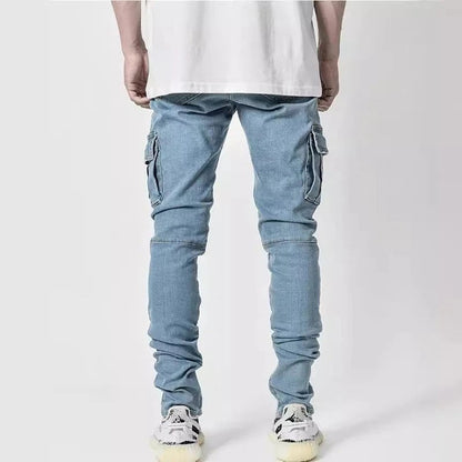 Pantalon Jeans Cargo avec Poches Multiples pour Homme