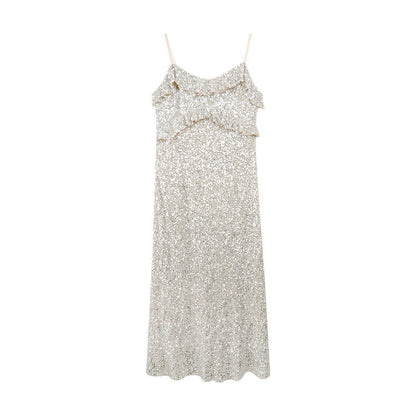 Robe Été Sans Manches avec Volants et Paillettes