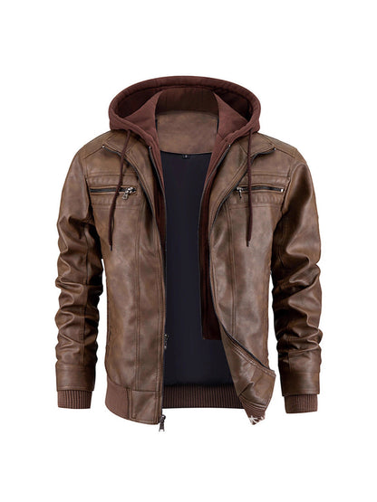 Parka Hiver Cuir Noir avec Capuchon