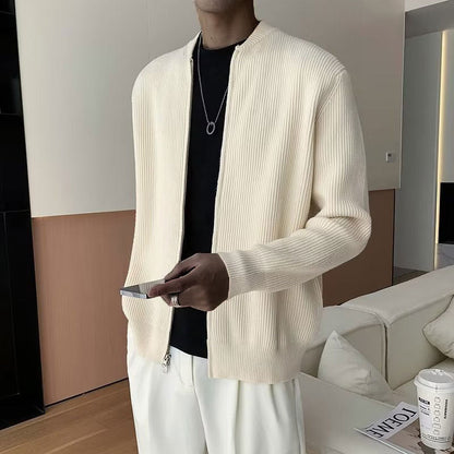 Pull Homme Tricoté Col Rond Zipper Élastique