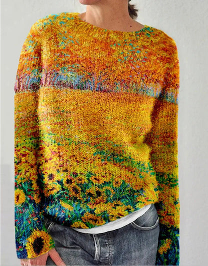 Pull Femme Laine Mérinos Bleu Marine Fleurie