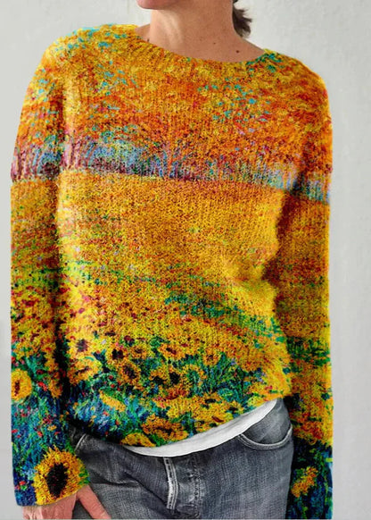 Pull femme fleuri col rond moderne