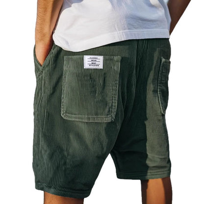 Short Homme Velours Côtelé Poches Plaquées Taille Élastique
