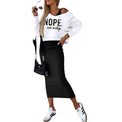 Ensemble urbain deux pièces : pull crop et jupe mi-longue