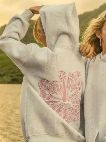 Sweat à Capuche Décontracté de Plage avec Broderie
