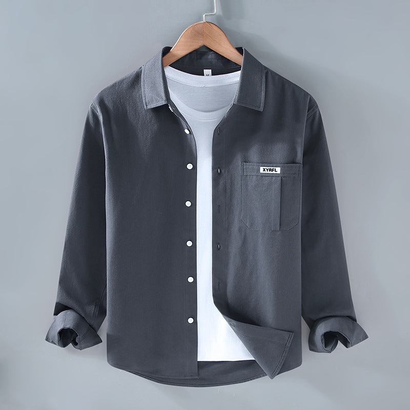 Chemise Homme Coton Pur à Manches Longues avec Poche Poitrine