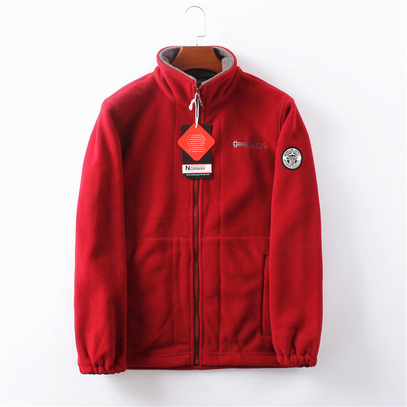 Veste hiver homme brun zippée avec logo brodé