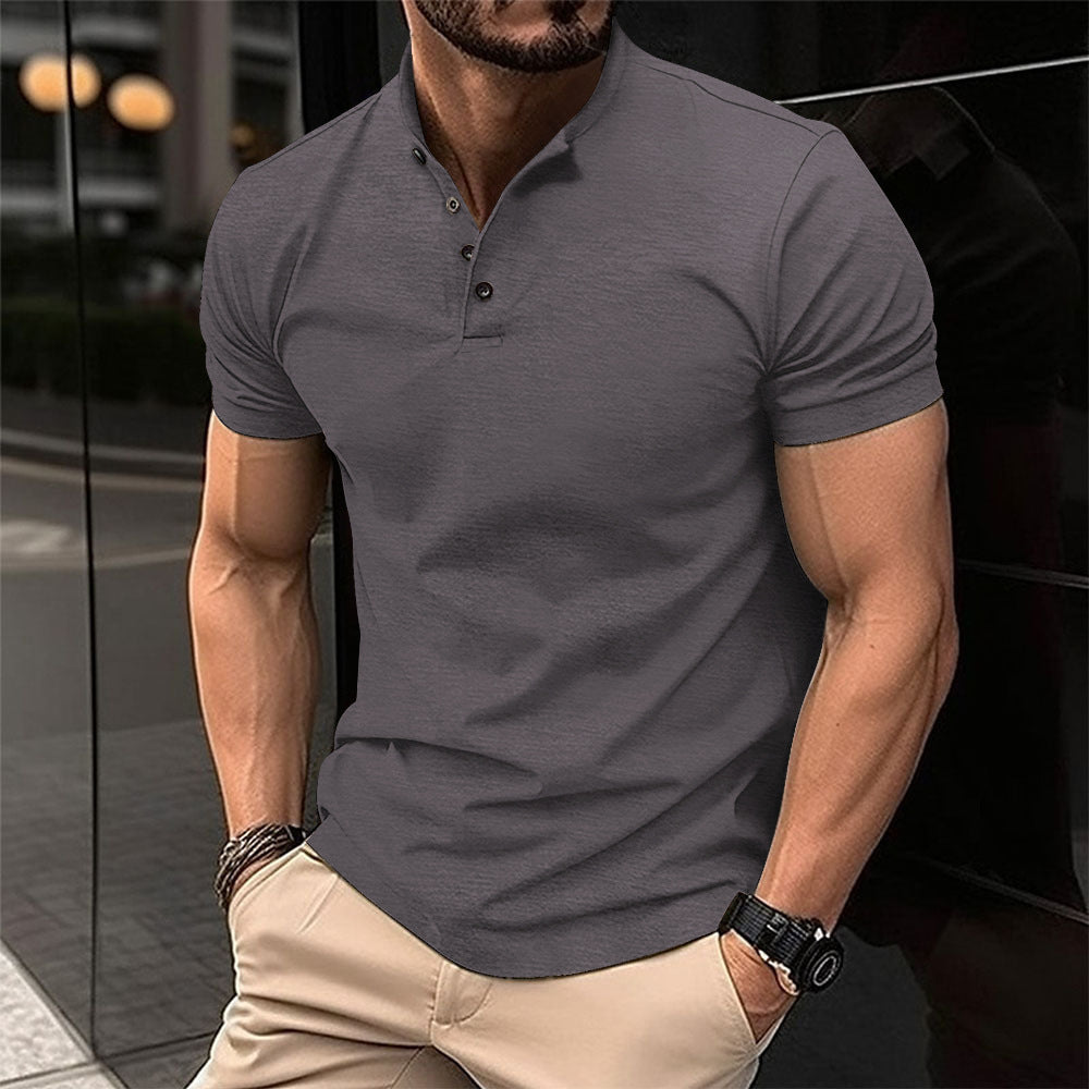 Chemise Homme Manche Courte Col Montant Boutons Modernité Été