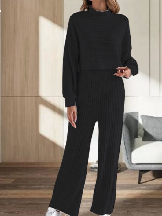 Ensemble Chic Maille Col Rond et Pantalon Taille Haute - vue 2
