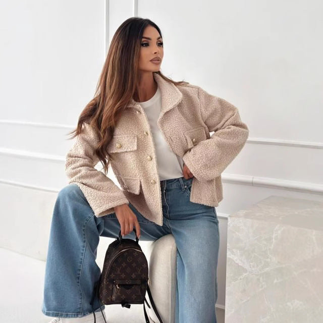 Manteau Femme Chic Hiver avec Poches et Fermeture Boutons