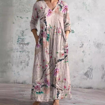 Robe Fleuri Élégante pour Femme Col en V
