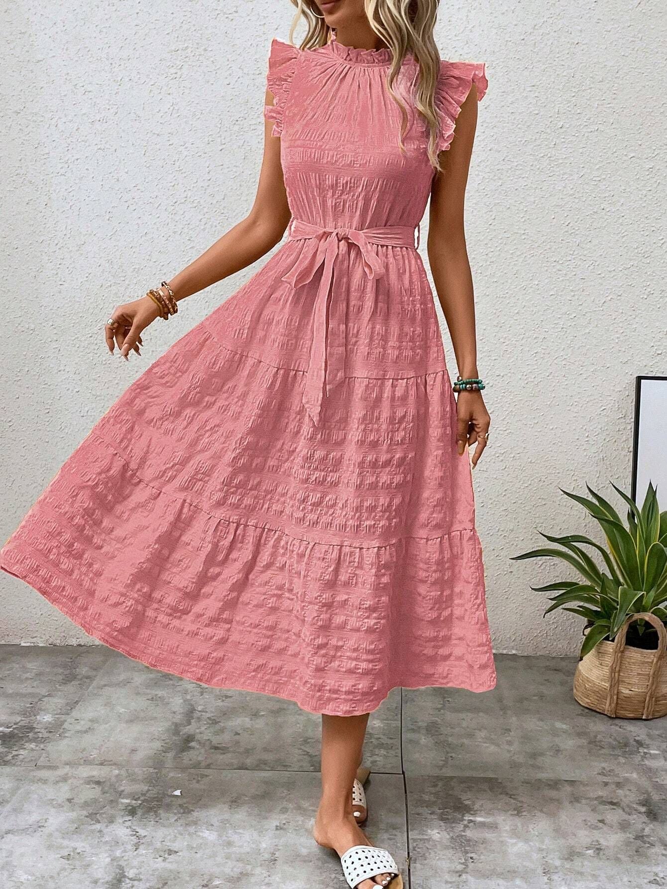 Robe Été Légère pour Femme Mi-Longue avec Dentelle pour Plage