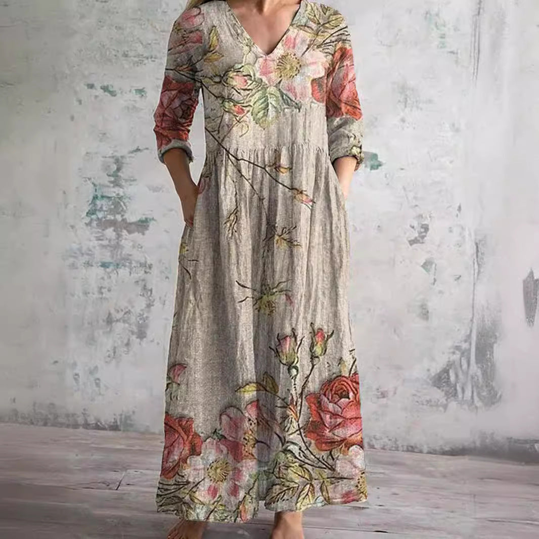Robe Fleuri Élégante pour Femme Col en V - PanierRoyale