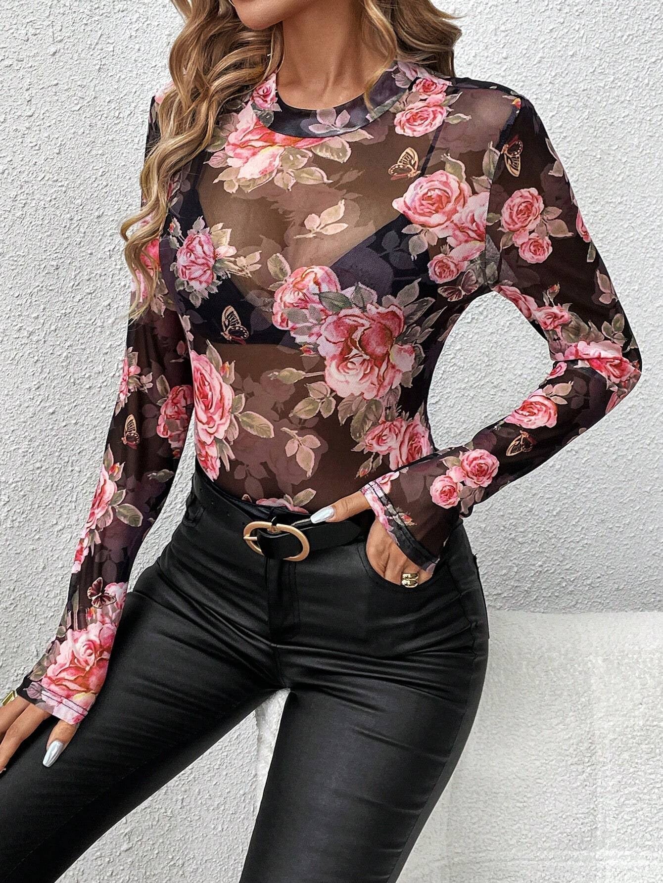 Blouse femme fleuri manches longues élégante