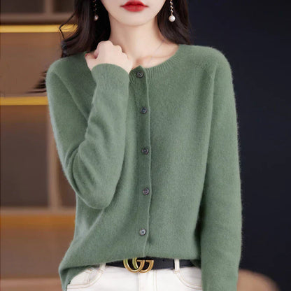 Cardigan Femme Cachemire Doux Col Rond Boutonné