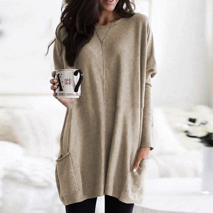 Robe Féminine Noire Manches Longues avec Poches Élégante