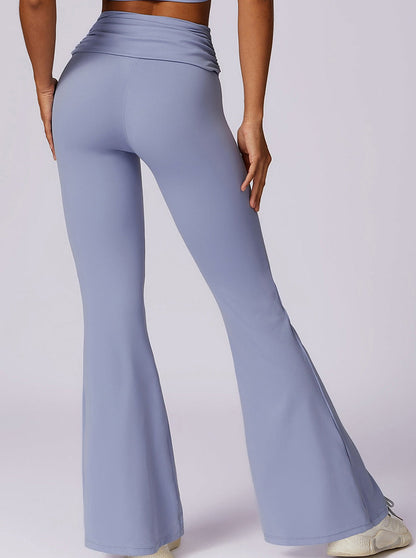Leggings Haut de Gamme Bleu Marine Évasés avec Ceinture Plissée - BerlinGlamour