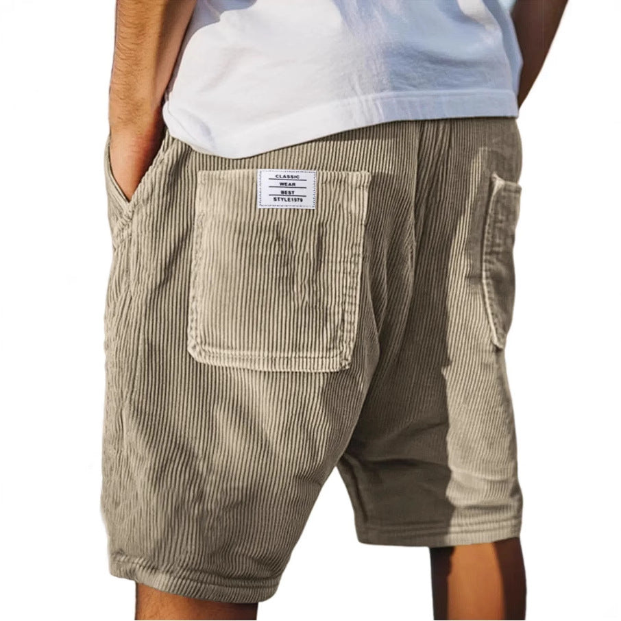 Short Homme Velours Côtelé Poches Plaquées Taille Élastique