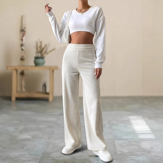Pantalon Femme Rayé Élégant Taille Haute pour Automne → Pantalon Femme à Rayures Chic et Confortable - PanierRoyale