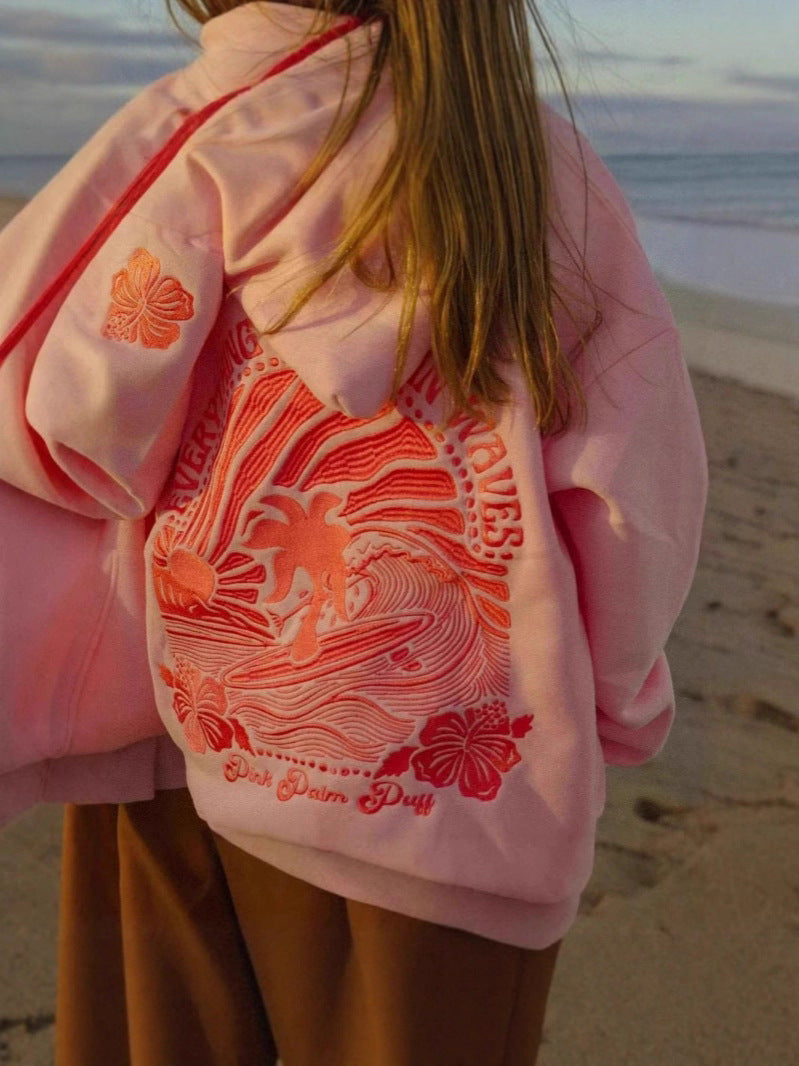 Sweat à Capuche Décontracté de Plage avec Broderie
