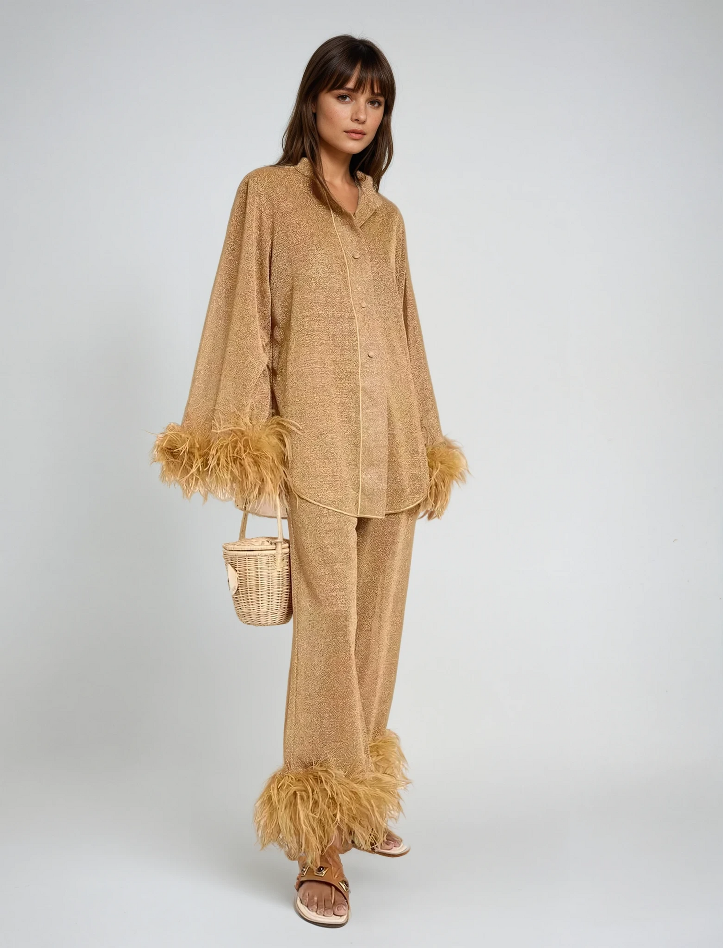 Robe Femme Chic au Col En Plumes avec Manches Bouffantes - PanierRoyale