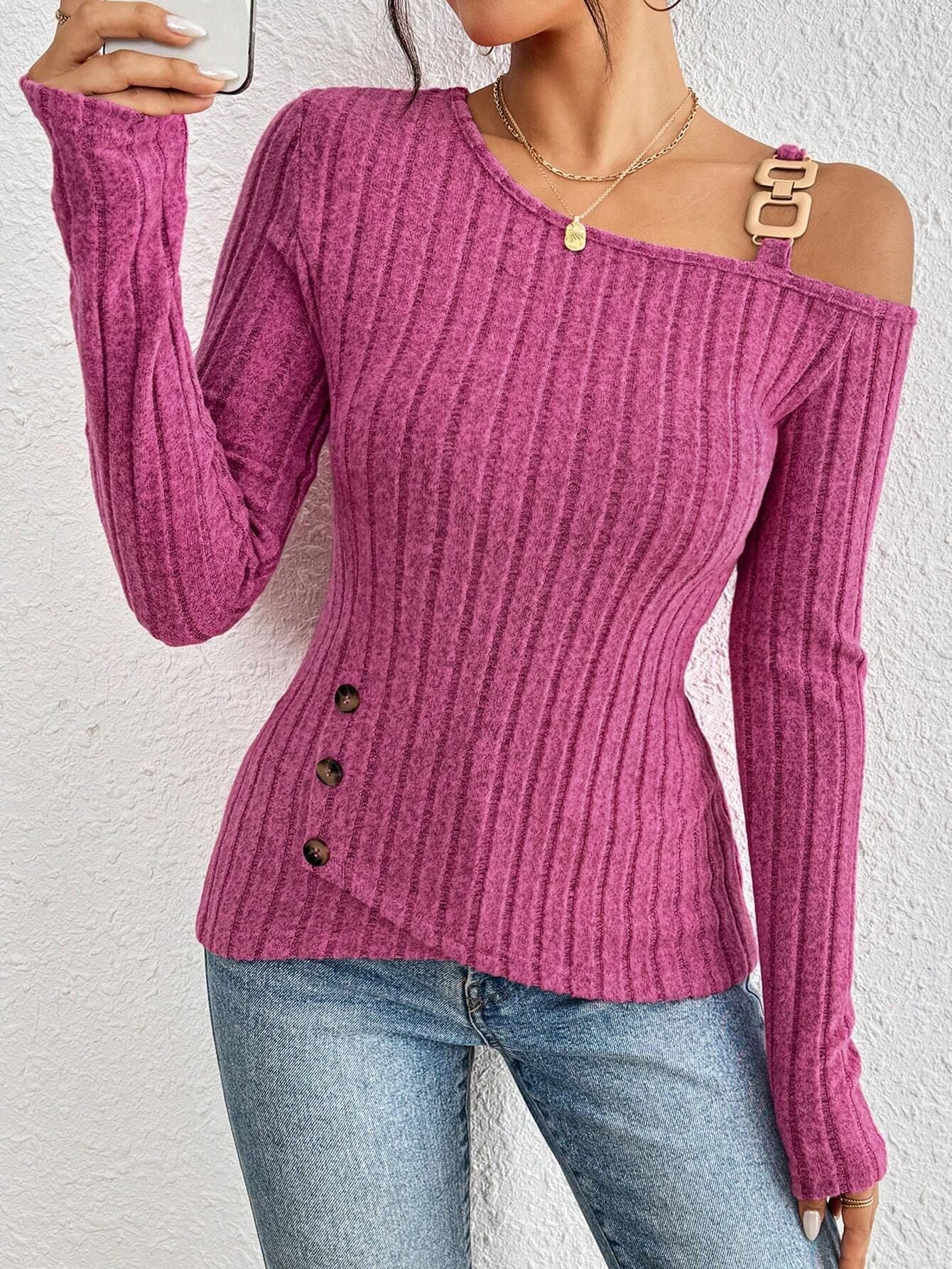 Pull Femme Élégant en Maille Rose Foncé