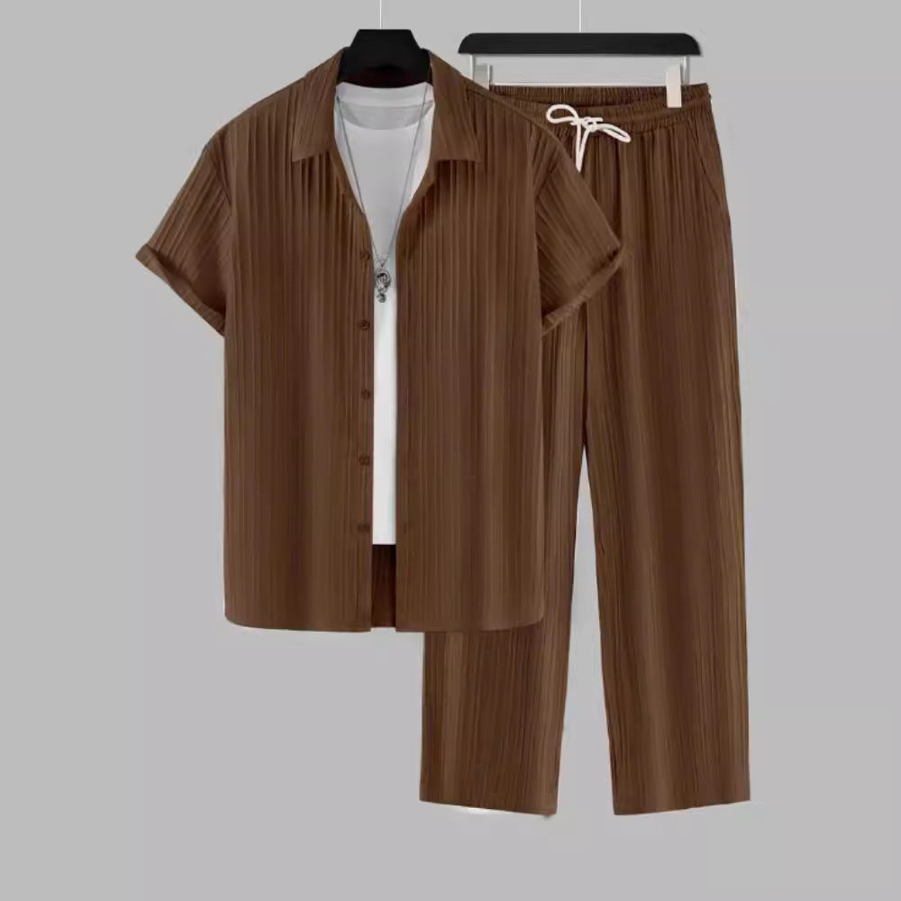 Costume Homme Slim Fit à Plis avec Chemise et Pantalon Long