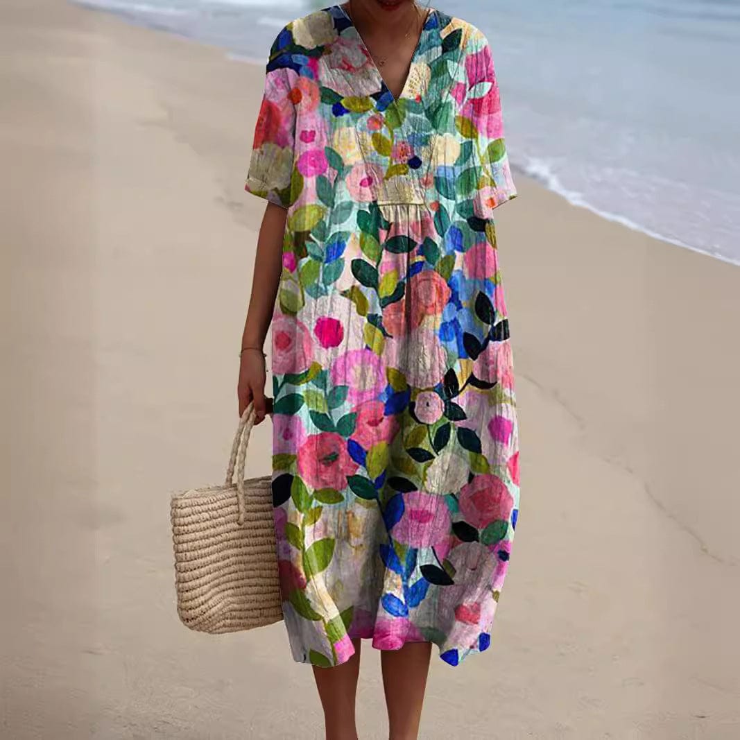 Robe Été Légère en Lin Floral pour Femme - PanierRoyale