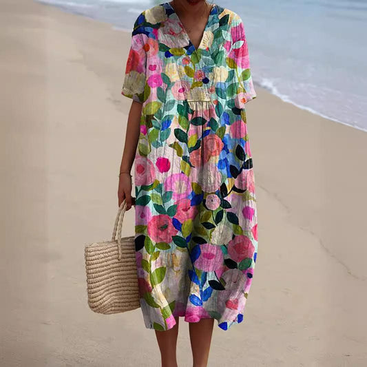 Robe Été Légère en Lin Floral pour Femme - PanierRoyale
