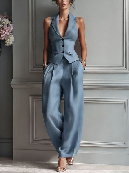 Ensemble Femme Deux Pièces Col V Sans Manches