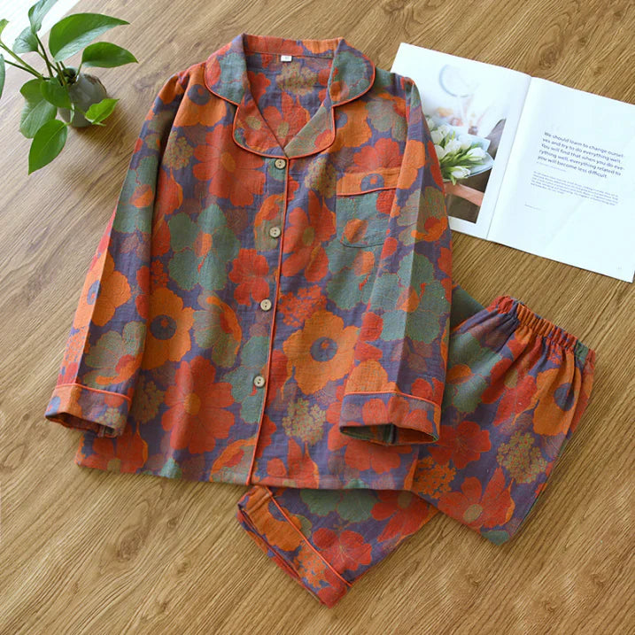 Pyjama Femme Décontracté à Fleurs pour Dormir Confortablement