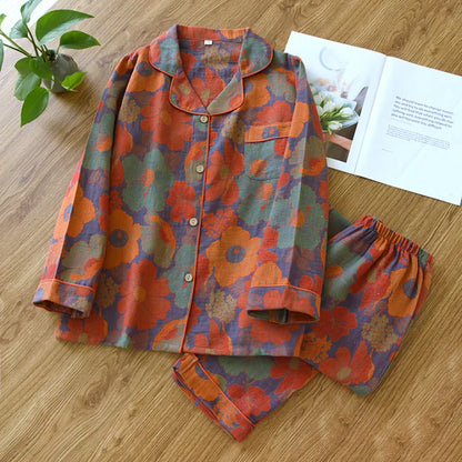 Pyjama Femme Décontracté à Fleurs pour Dormir Confortablement