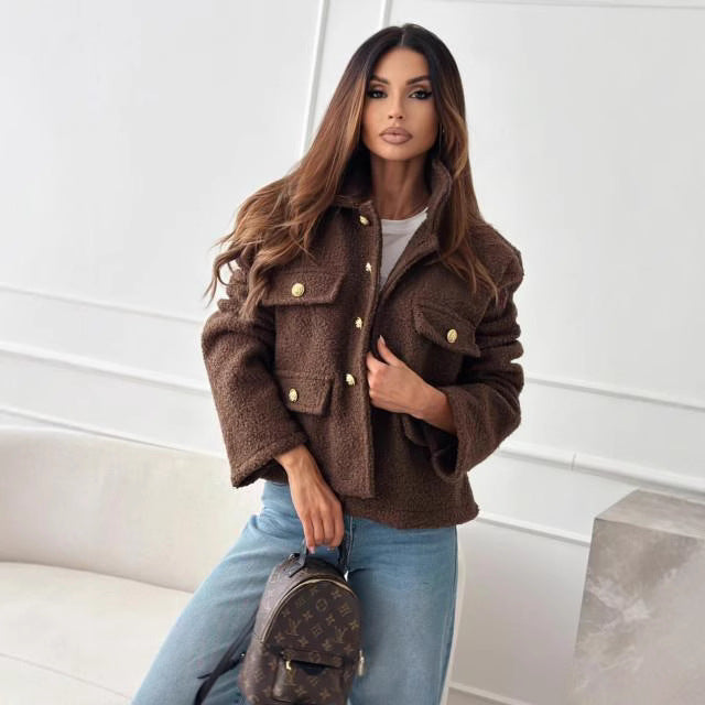 Manteau Femme Chic Hiver avec Poches et Fermeture Boutons