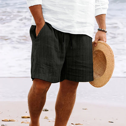Short de Bain Homme Blanc Rayé Élastique Sport
