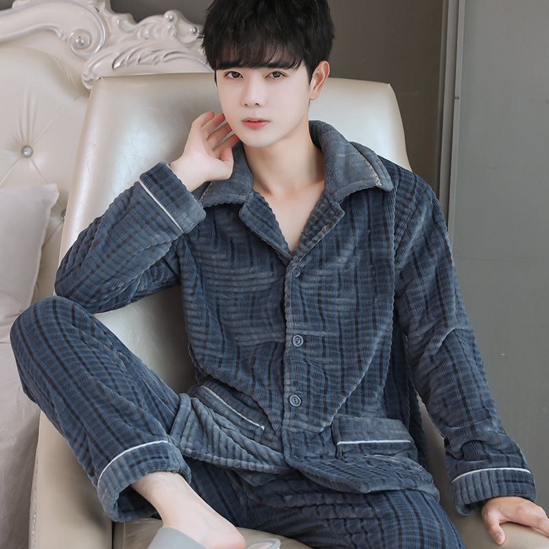 Pyjama Homme Hiver Chaud et Confortable à Manches Longues