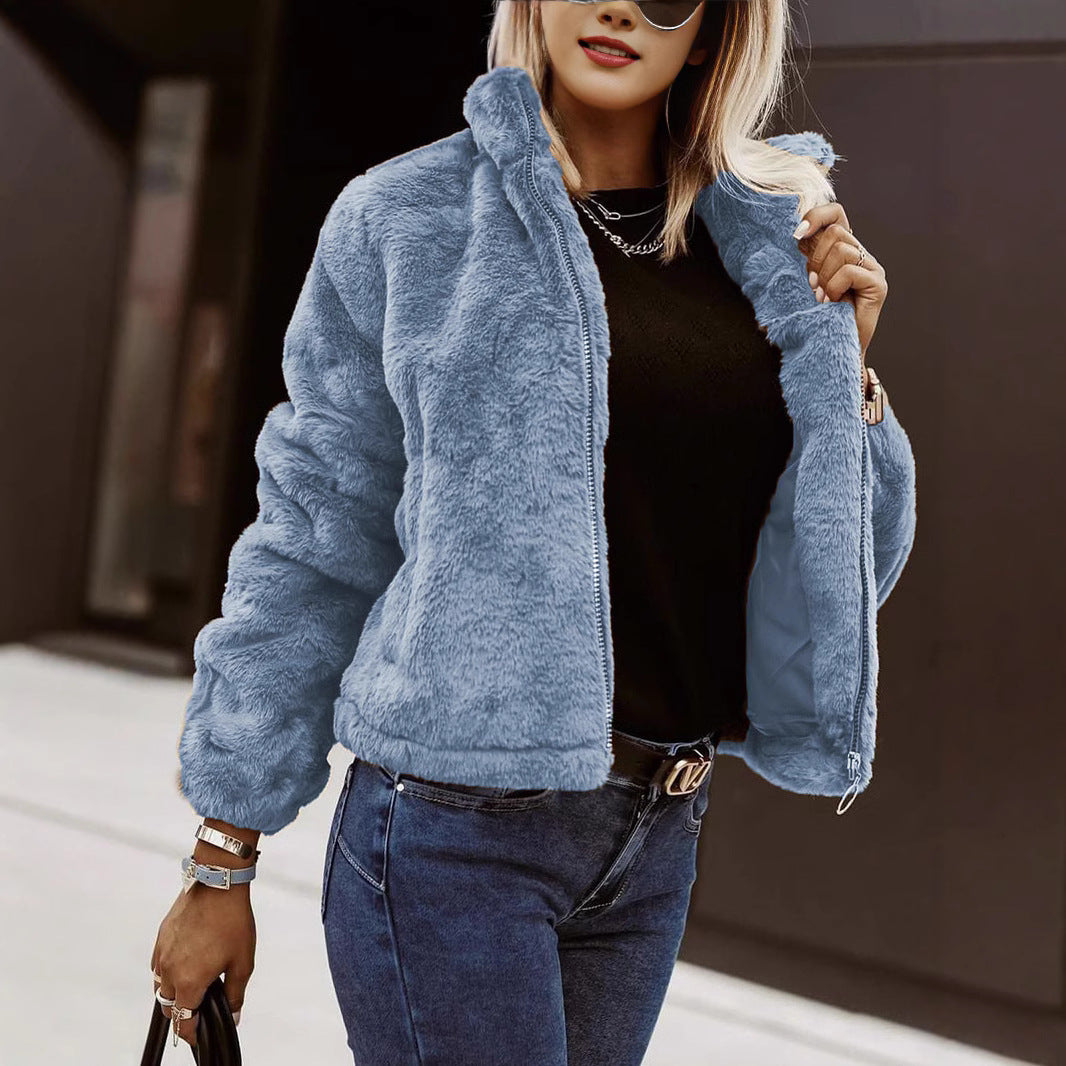 Veste Teddy Femme Douce Fermeture Zippée Style Bomber