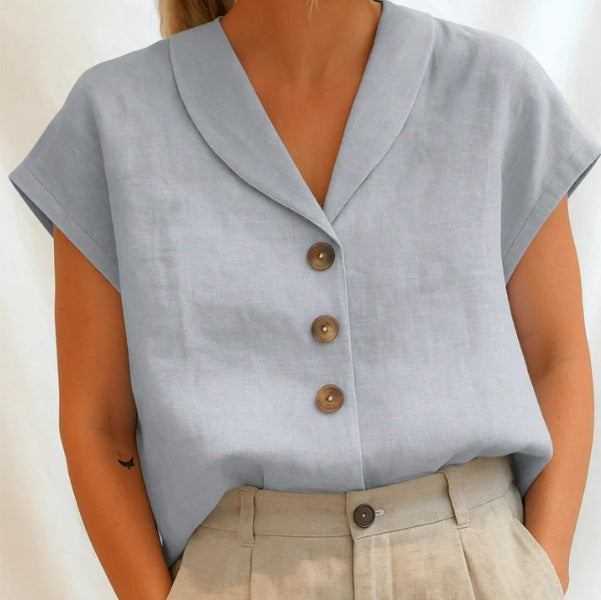 Blouse Femme Manches Courtes avec Boutons Classique