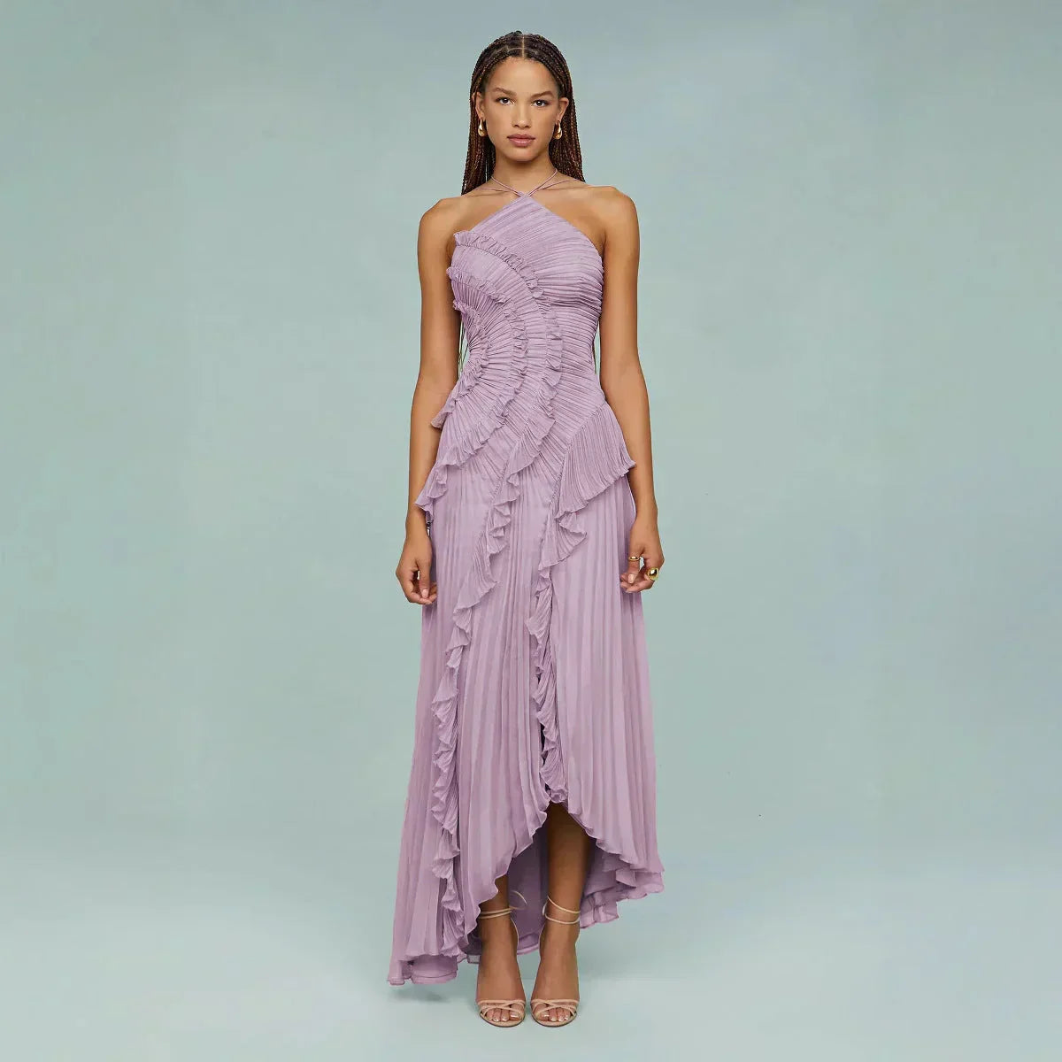 Robe Longue Femme Plissée Volants Asymétriques Fluides - PanierRoyale