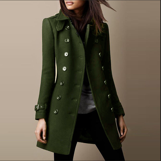 Trench Coat Femme Long Double Boutonnage Coupe Ajustée Mi-Saison