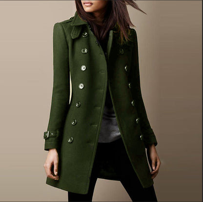 Trench Coat Femme Long Double Boutonnage Coupe Ajustée Mi-Saison