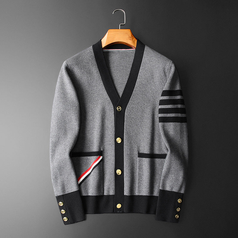 Cardigan Homme Cachemire Élégant Rayé