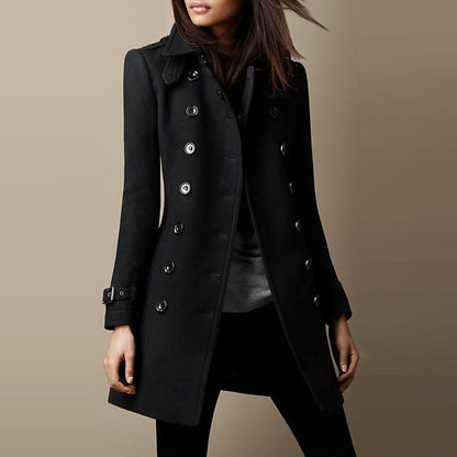 Trench Coat Femme Long Double Boutonnage Coupe Ajustée Mi-Saison