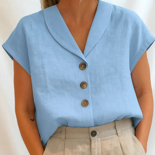 Blouse Femme Manches Courtes avec Boutons Classique