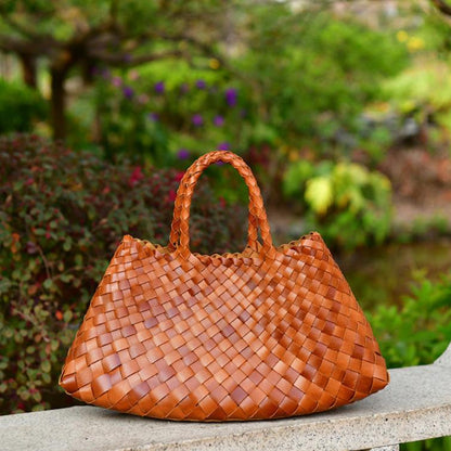 Sac à main en cuir authentique avec anses doubles pour femme