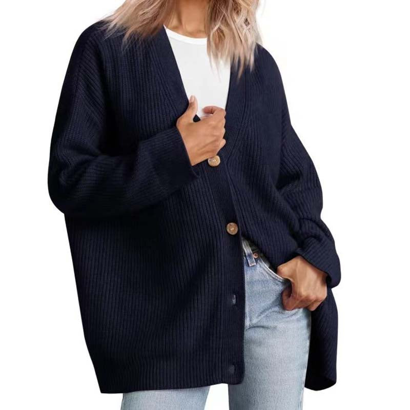 Cardigan femme décontracté col V oversize boutonné